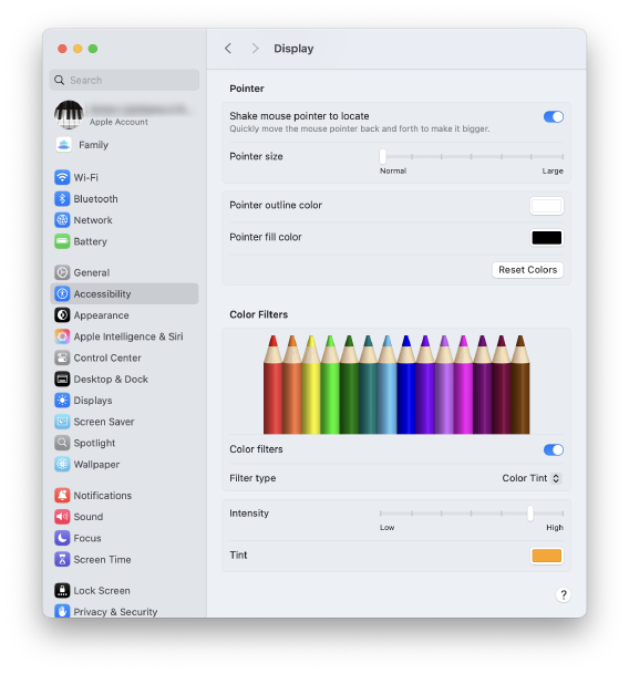Example settings for MacOS’s Color Filters