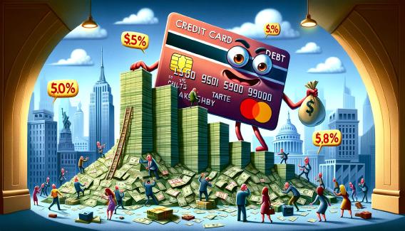 A giant credit card taking the money from begging people.